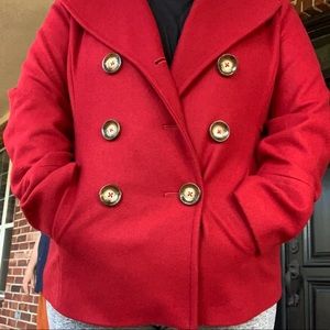 Michael Kors red double breasted winter pea coat Large